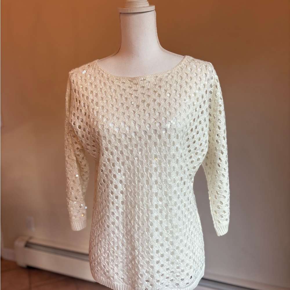 Chico's Ivory Knit Sequin Sweater
